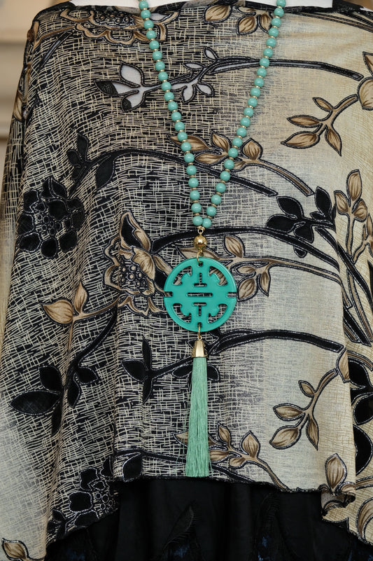 Cherry Blossom Pendant Necklace in Jade Green