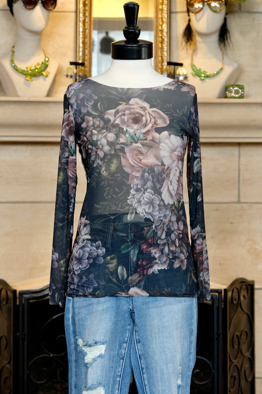 Nude Mesh T in Mead's Roses