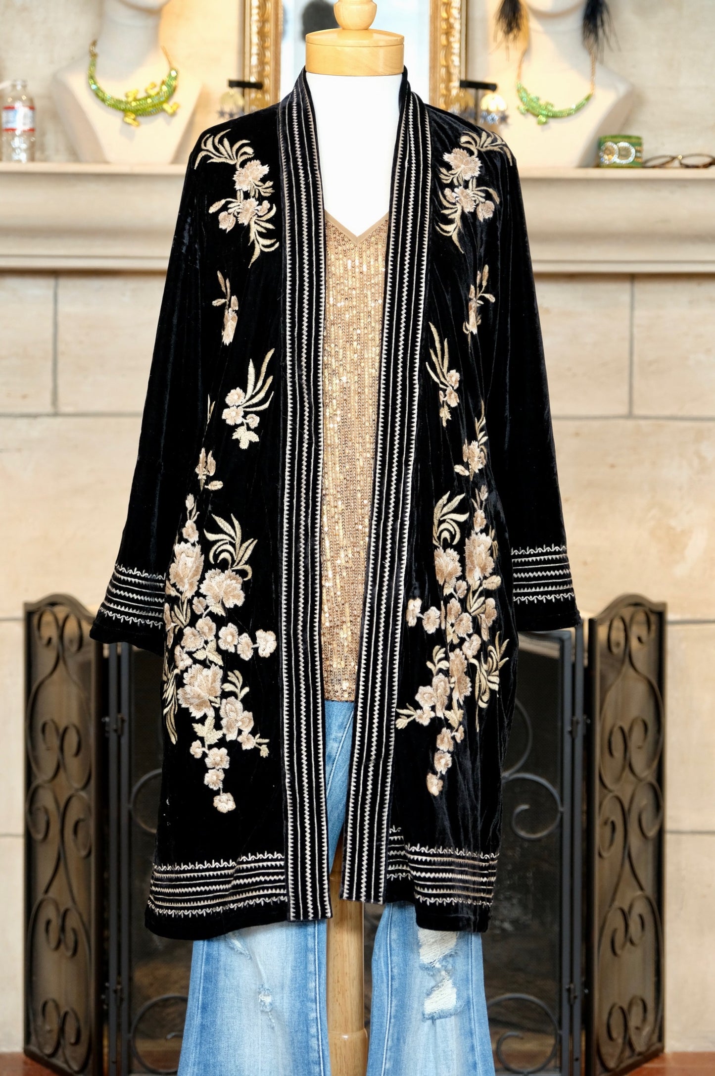 Moonlight Rose Embroidered Velvet Coat