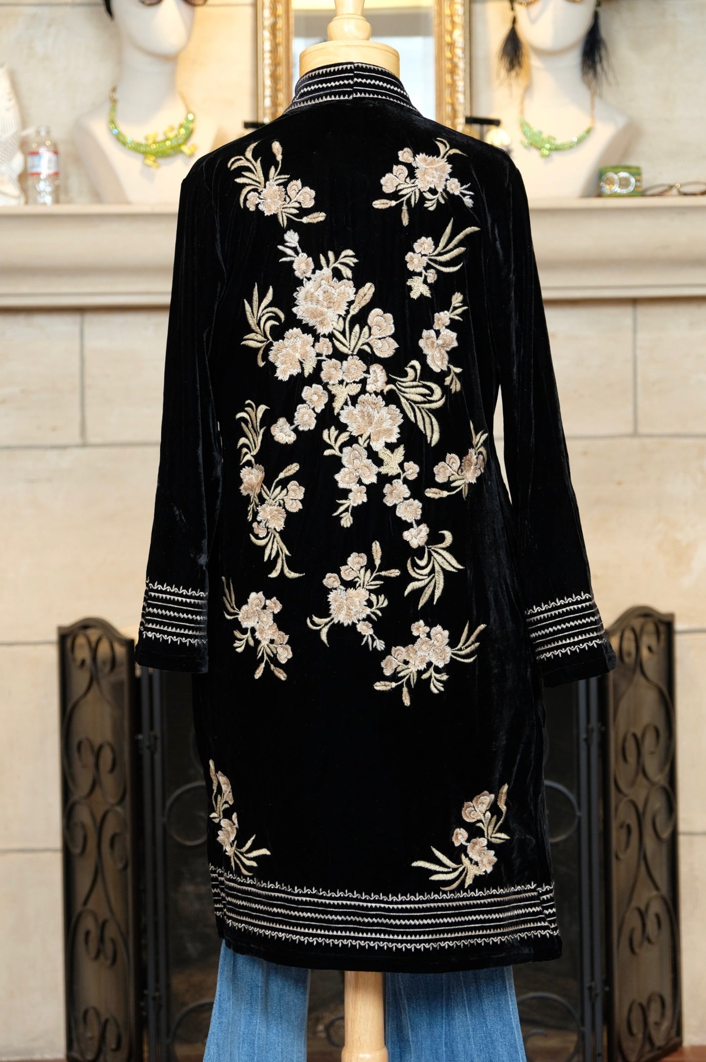 Moonlight Rose Embroidered Velvet Coat