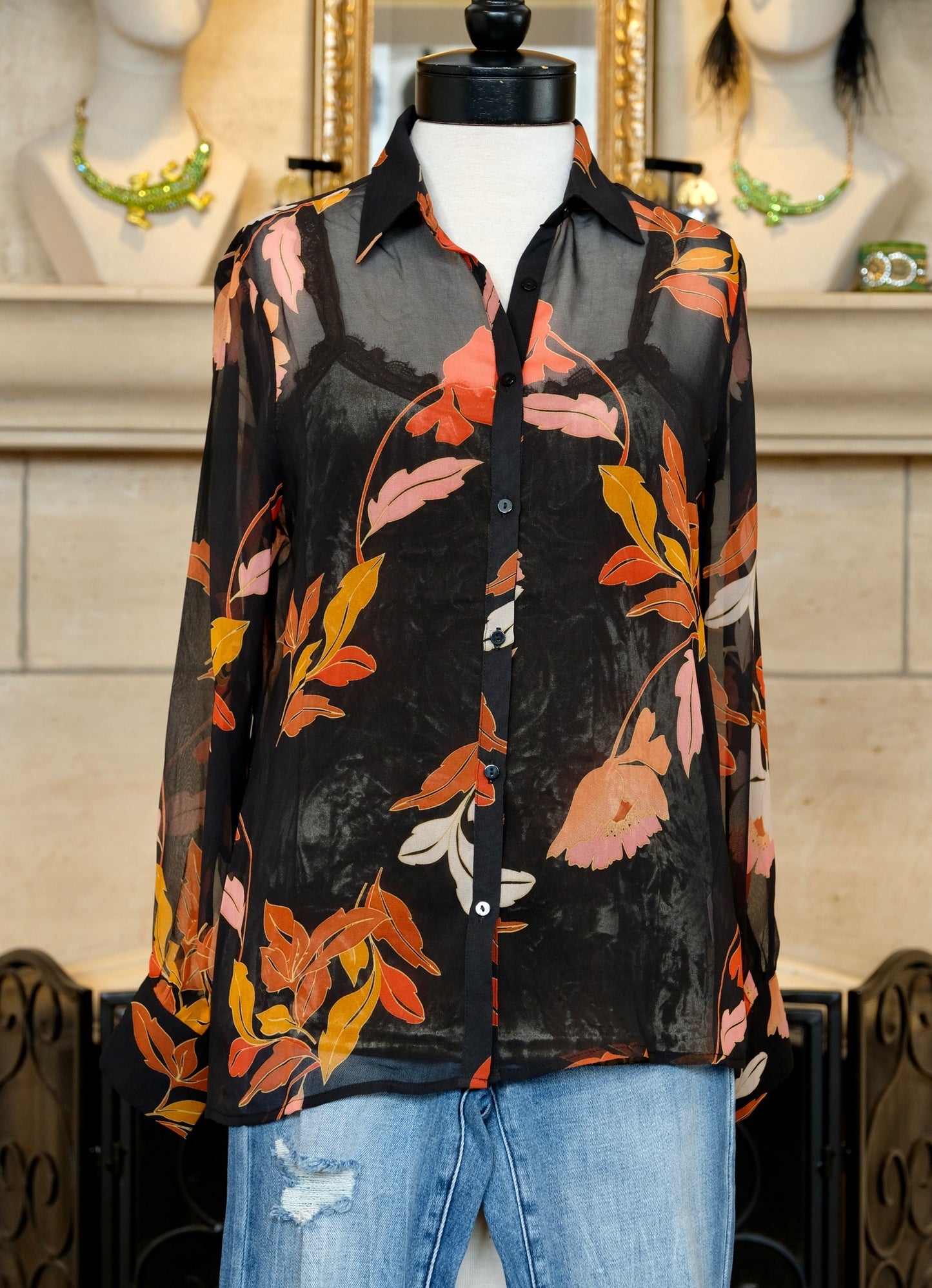Chiffon Shirt in Harlow Leaf