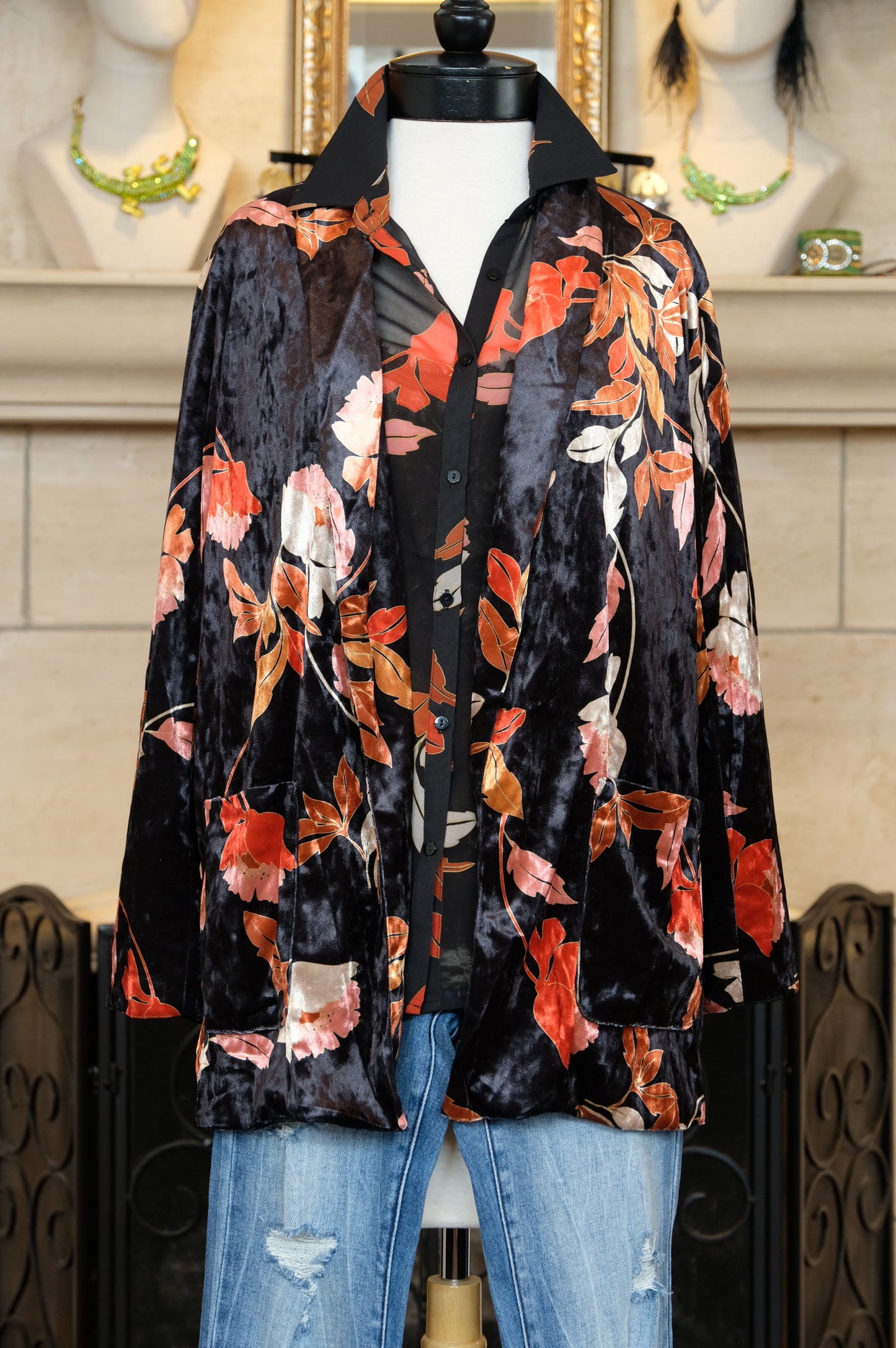 Velvet Blazer in Harlow Leaf