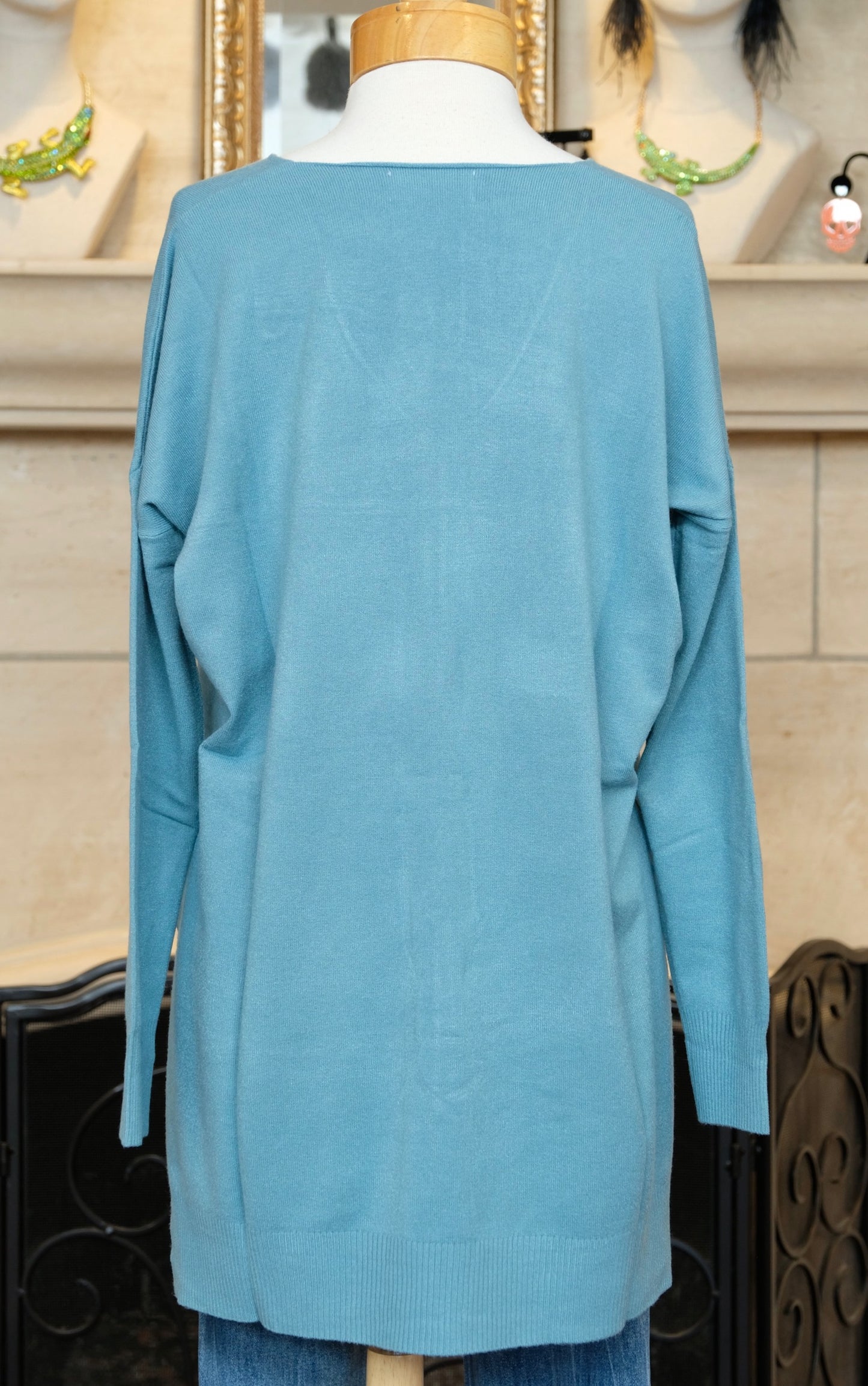 V Neck Sweater in Soft Turquiose