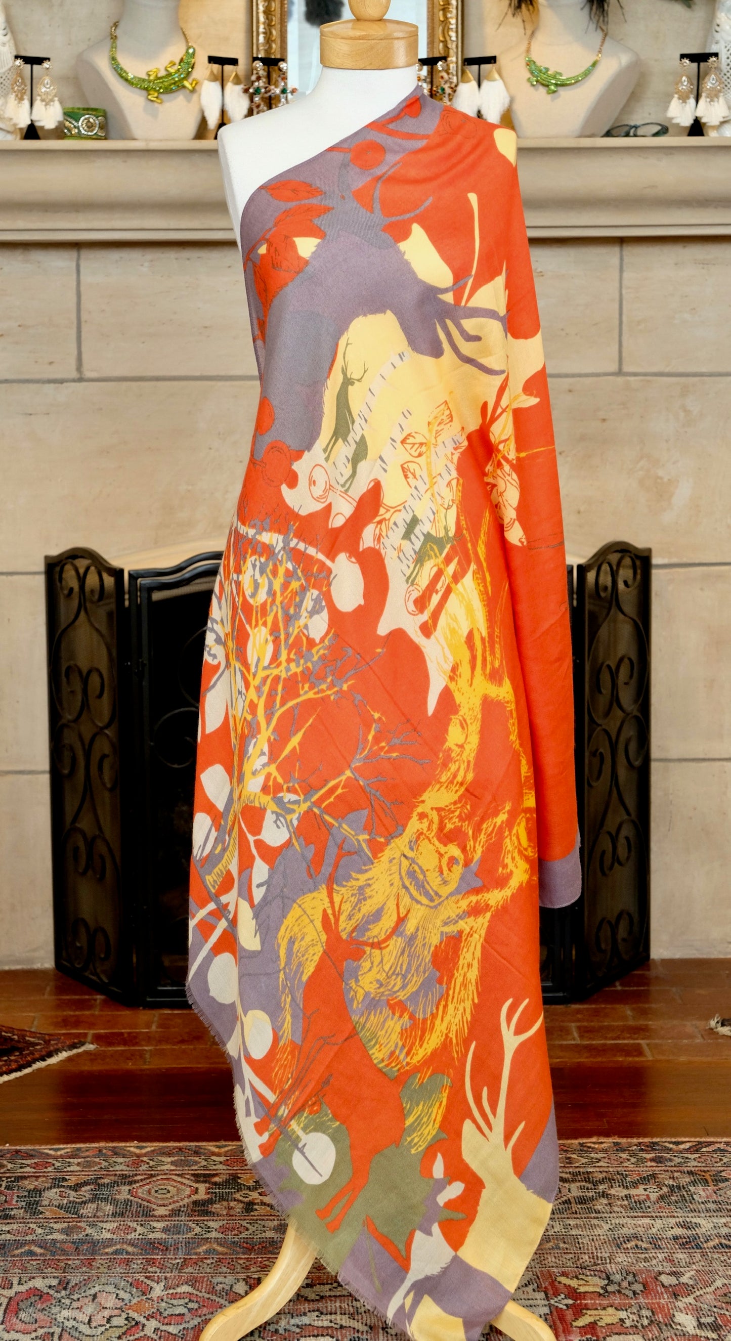 Woodland Orange Deer Scarf