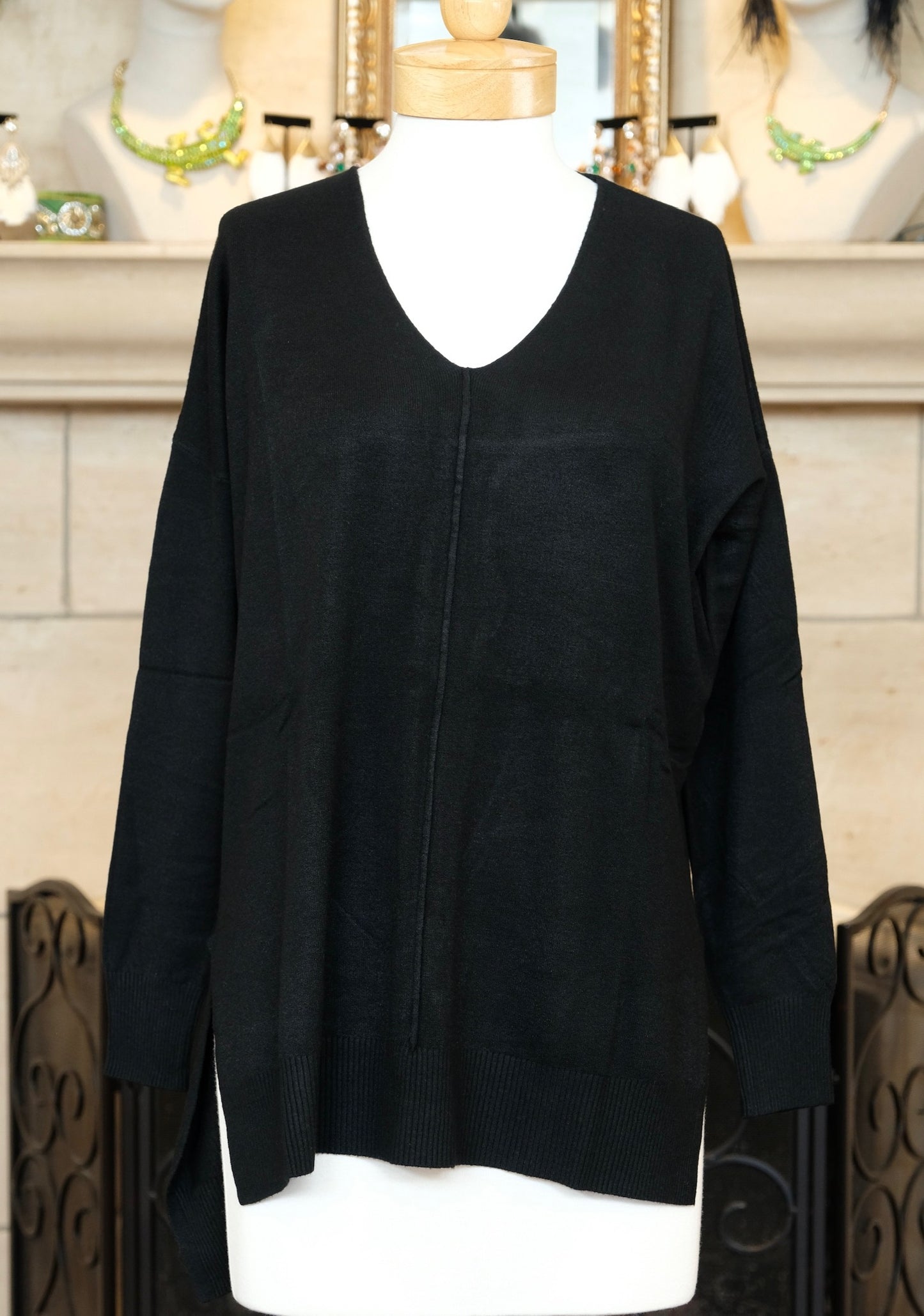 V Neck Sweater in Black