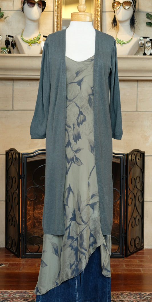 City Chic Cardigan in Grey Green