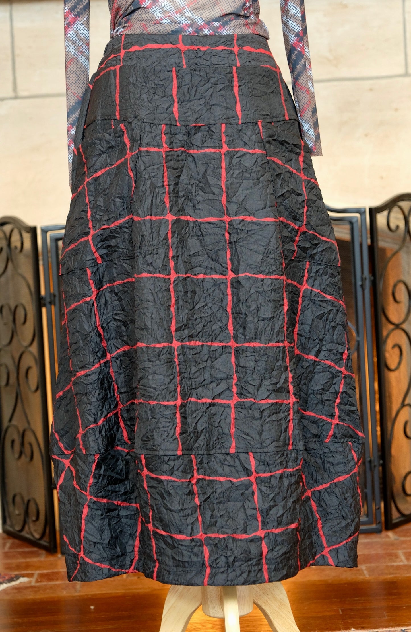 Windowpane Skirt in Black & Red