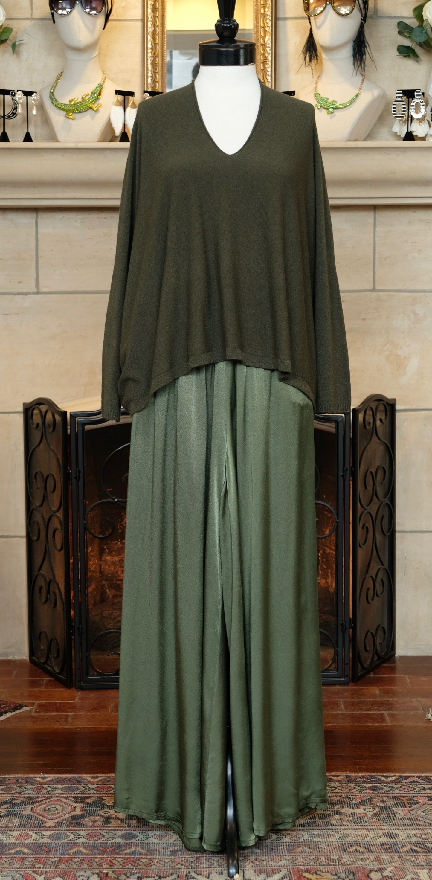 Collette Satin Pant in Olive