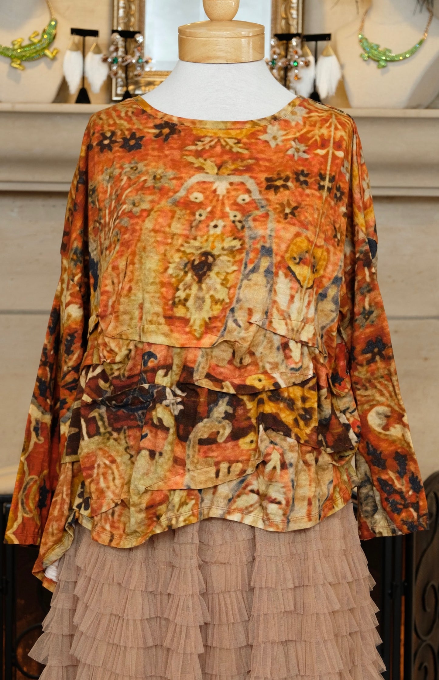 Wavey T-Shirt Long Sleeve in Rust Rug By Krista Larson
