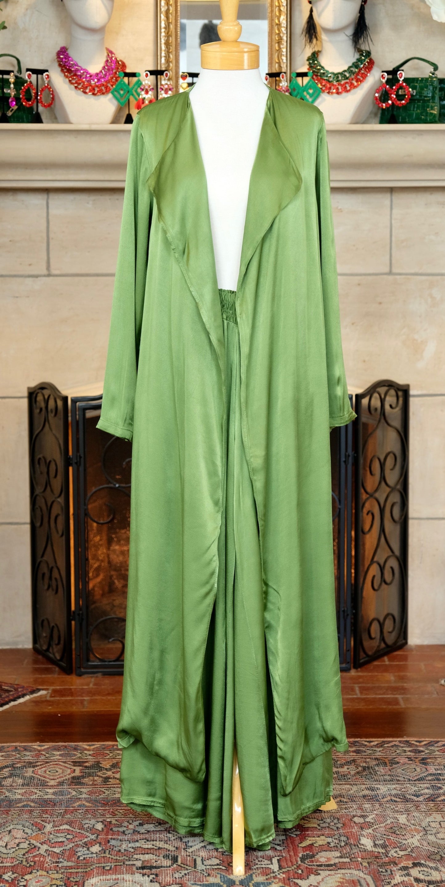 Collette Satin Duster in Ivy