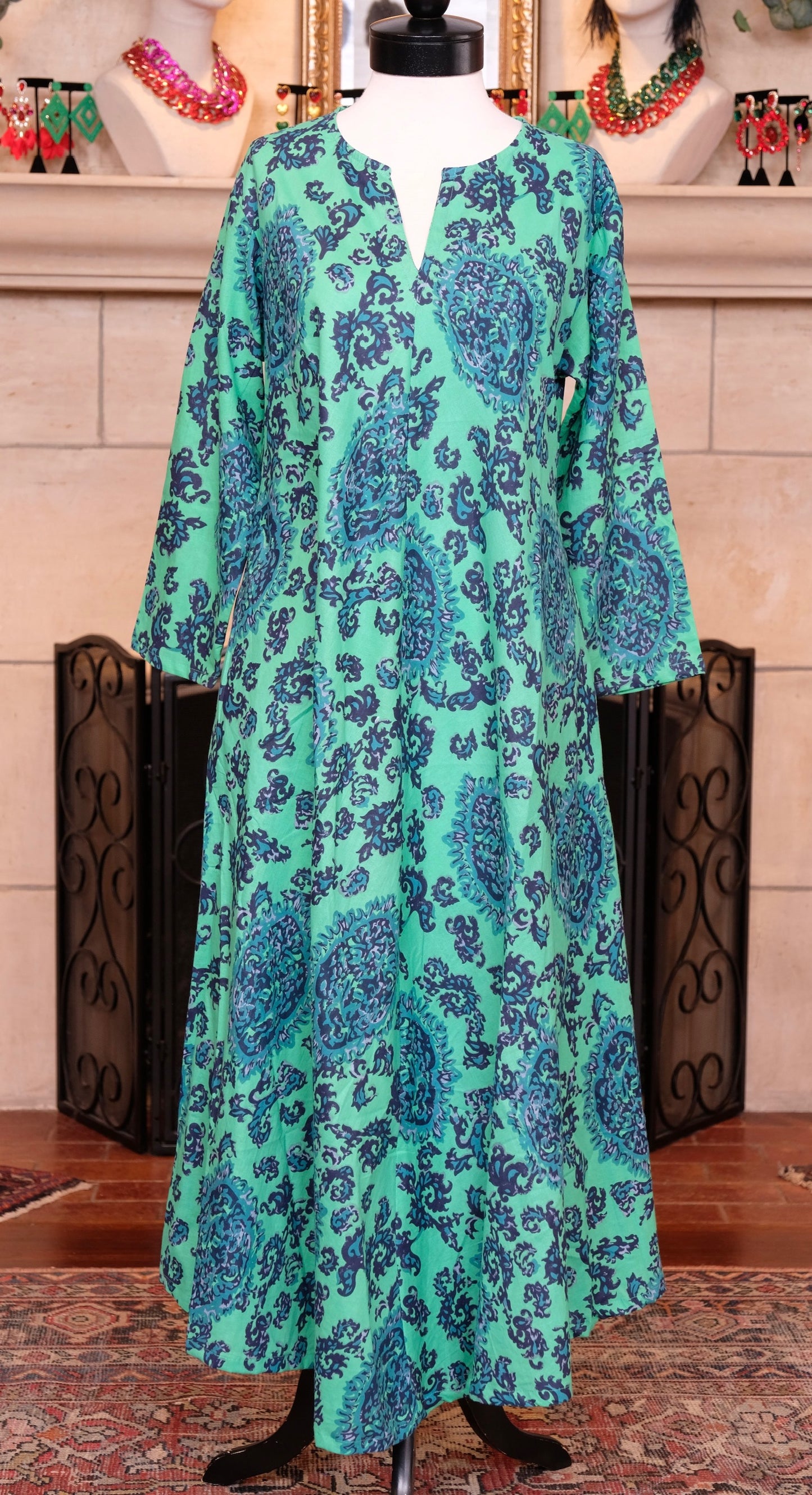 Paradise Dress in Green Blue Sea Cotton