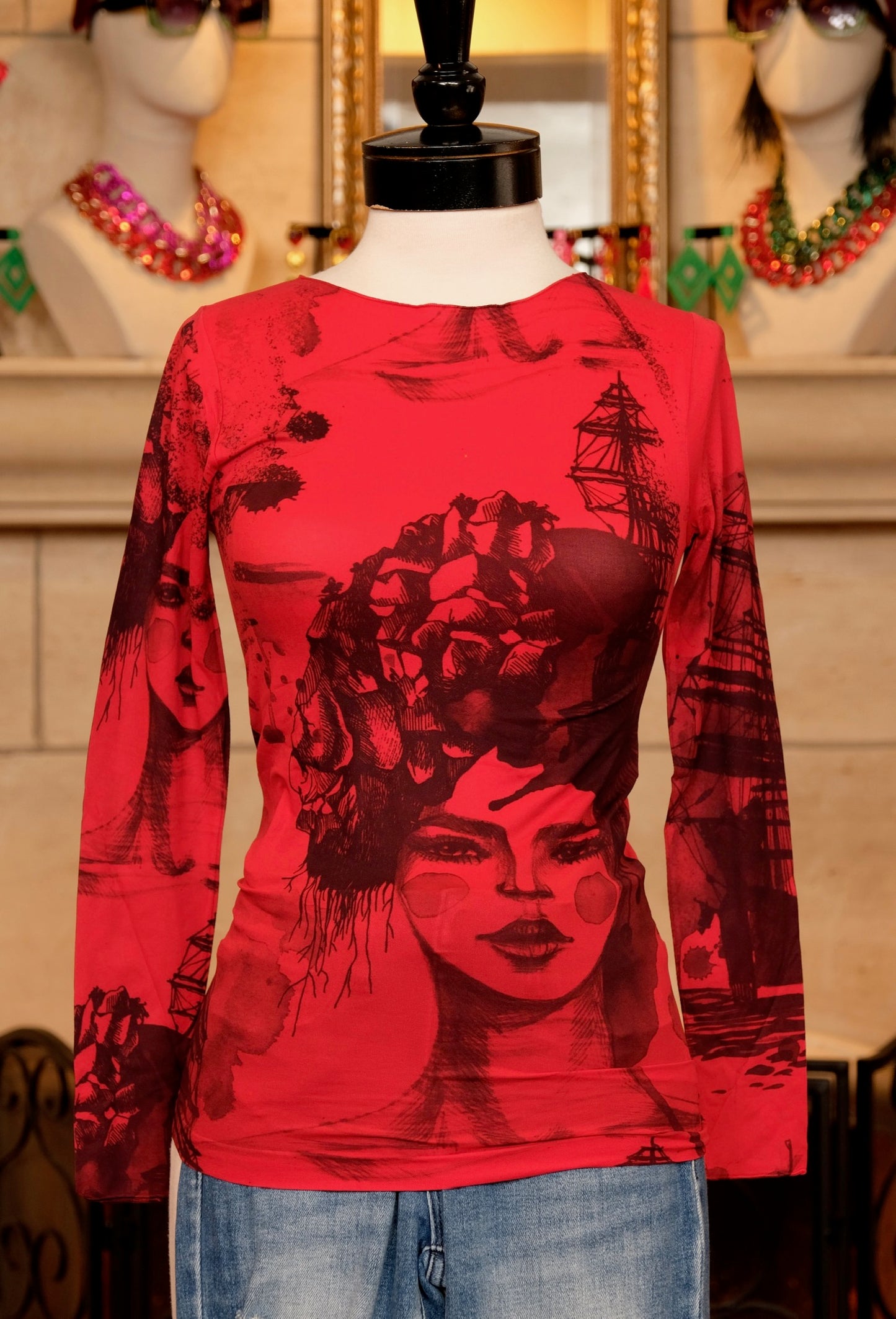 Come Sail Away in Red Mesh T