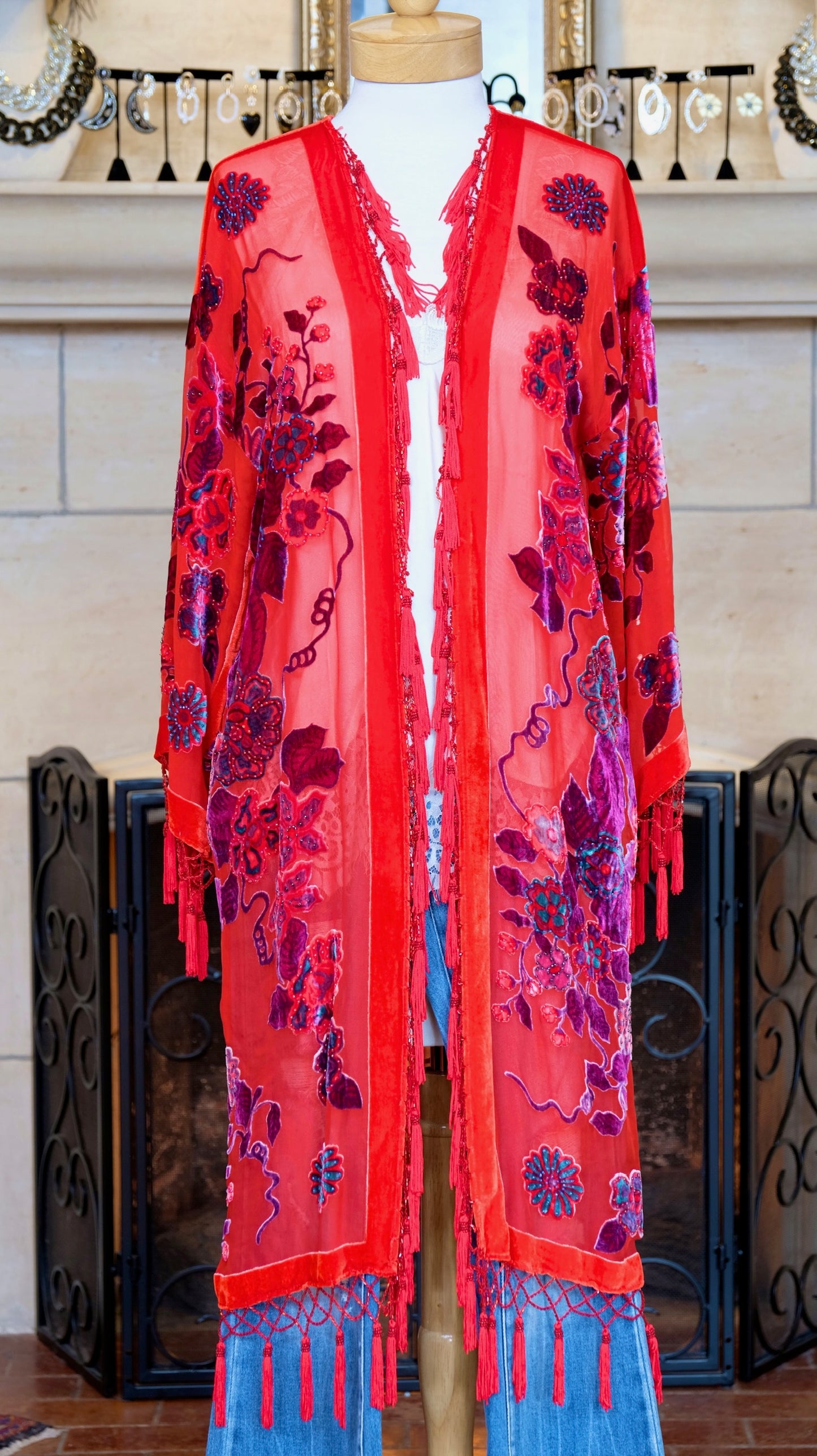 Red Lotus Velvet Duster