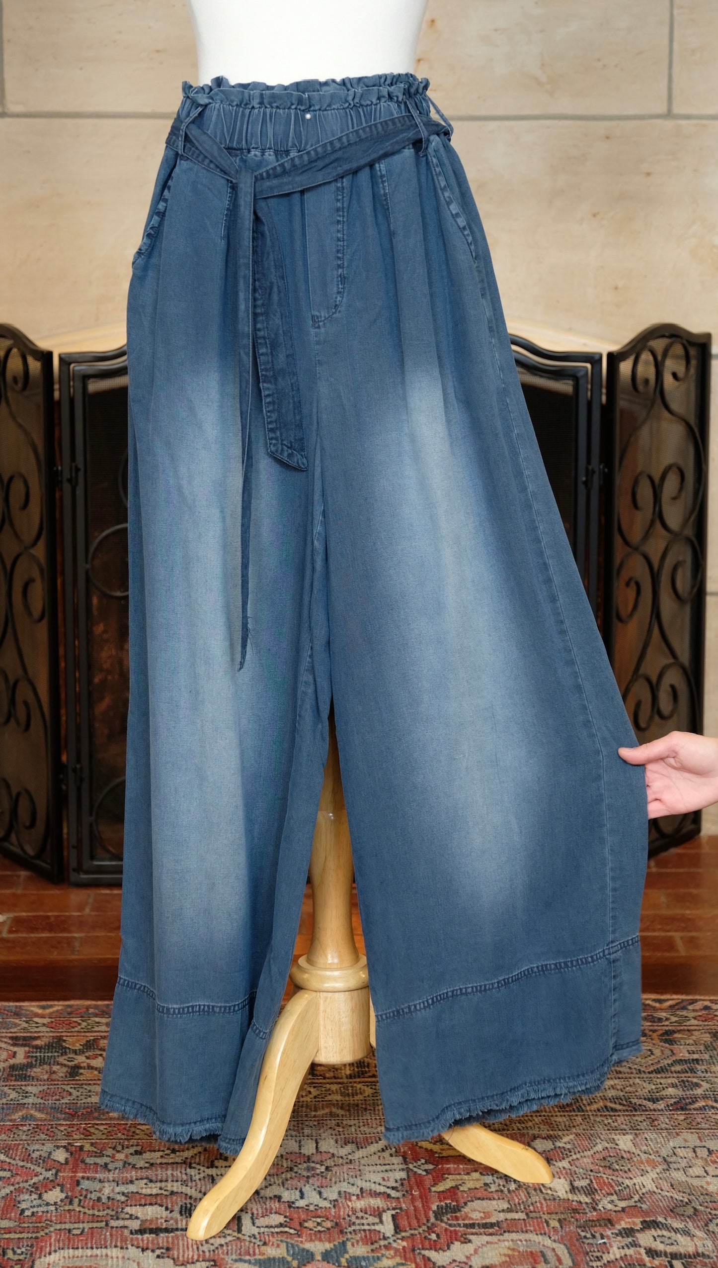 Paper Bag Waist Pant in Dark Wash Denim