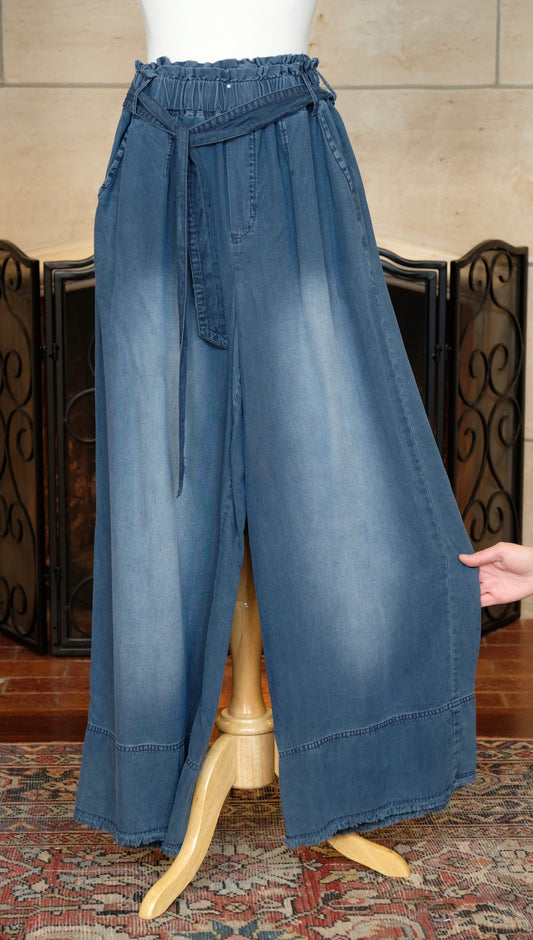 Paper Bag Waist Pant in Dark Wash Denim
