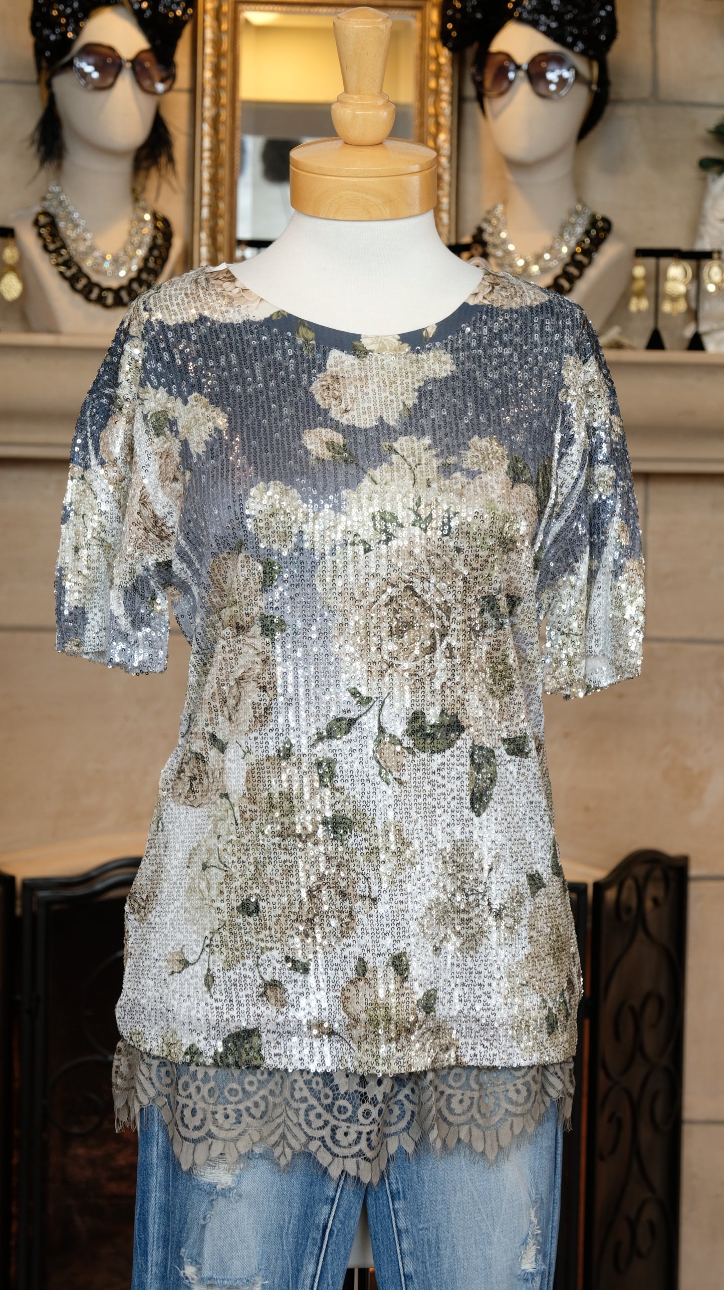 Stormy Rose Garden Sequin Tee