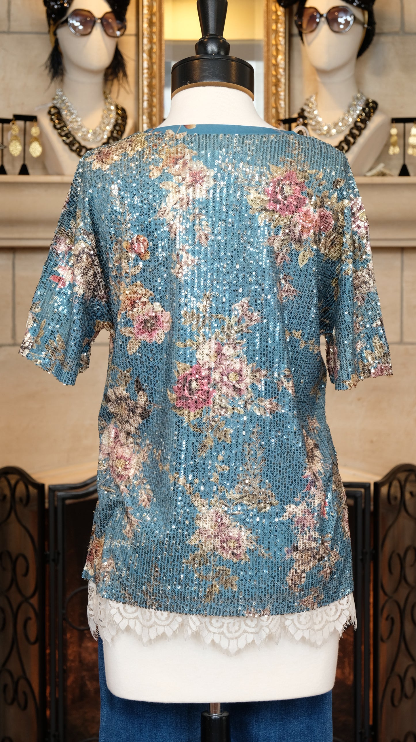 Sequin Rose Garden Tee in Blue