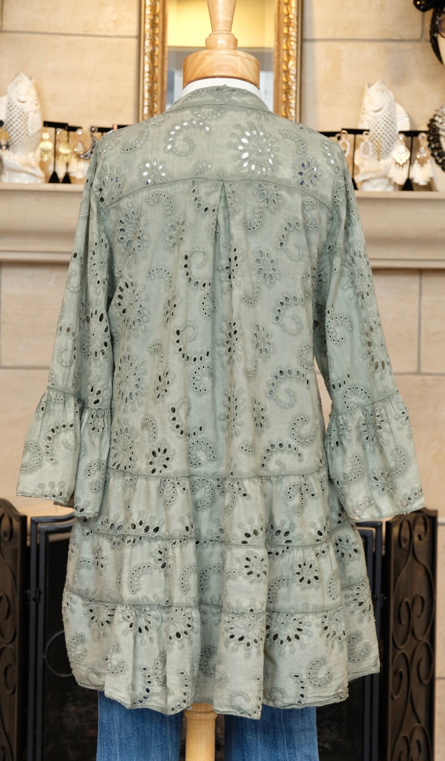 Star Flower Eyelet Tunic in Military Green