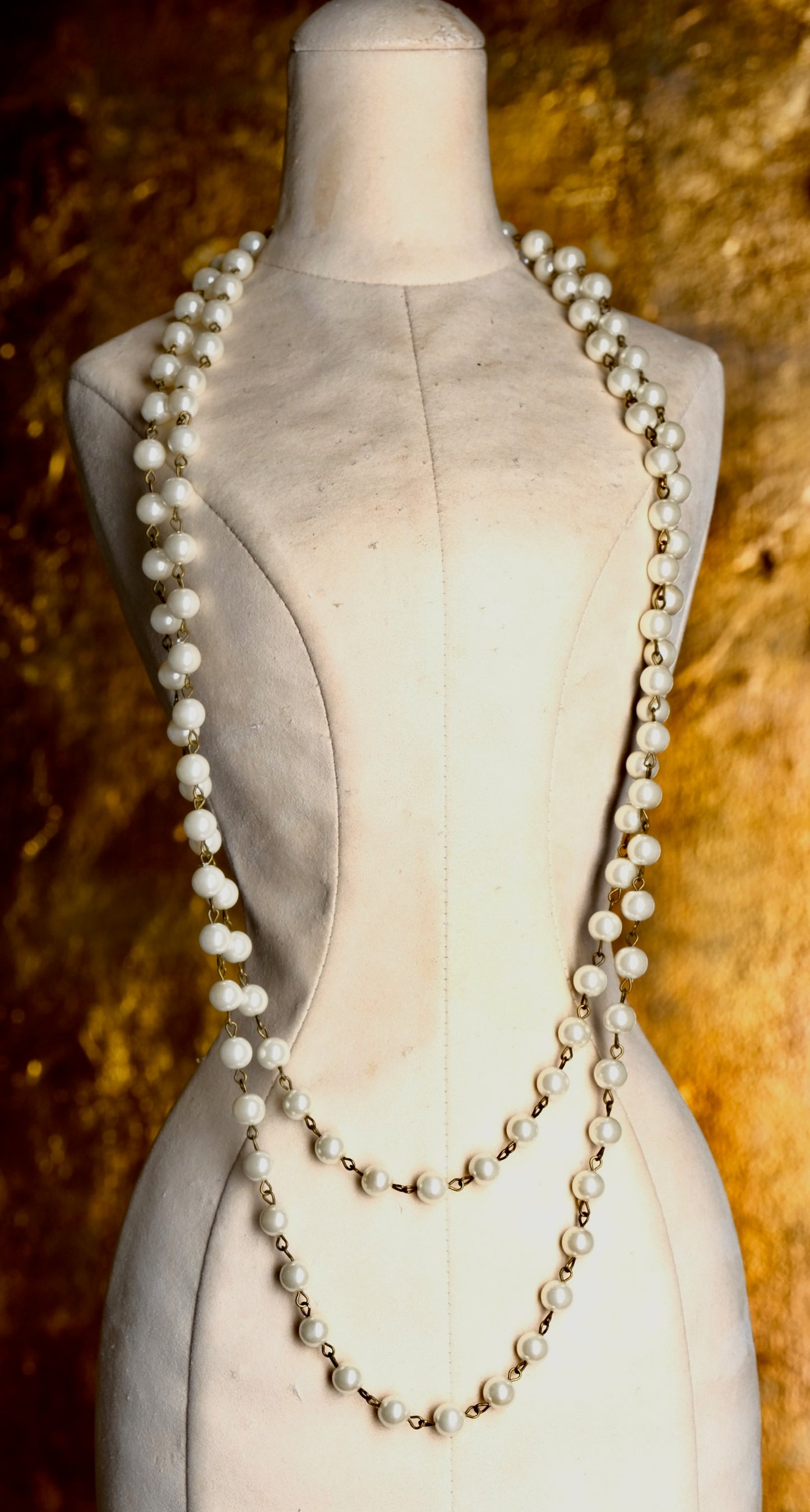 Creme White Rosary Link Necklace