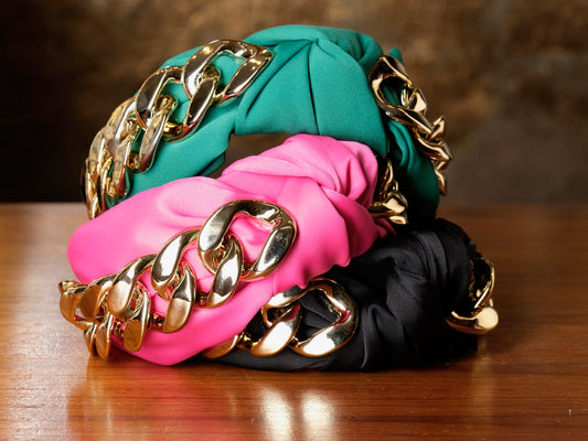 Big Deal Gold Chain Headband in Emerald Green – Chateau Bel Age Boutique