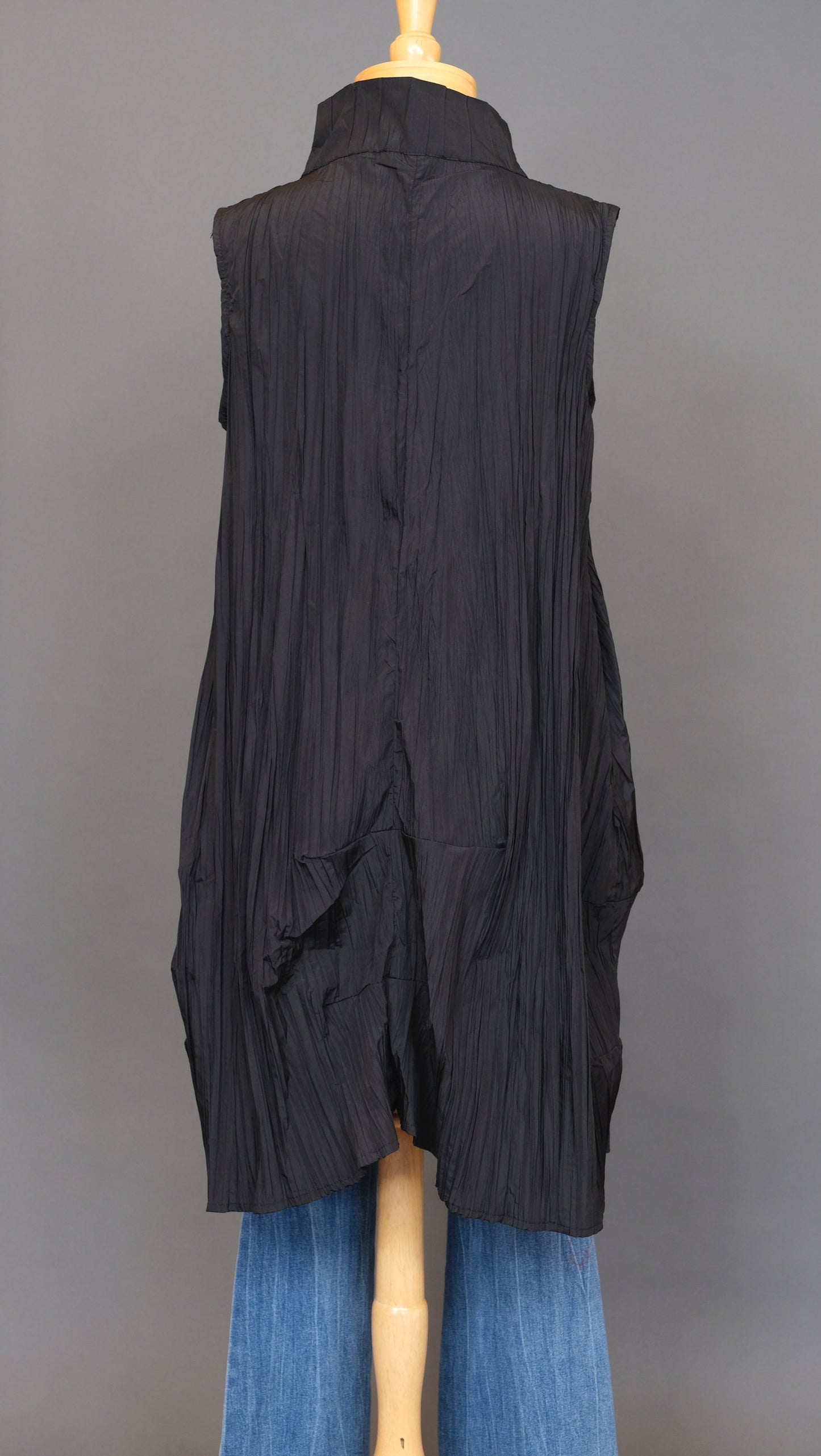 Origami Zipper Vest Dress in Black Krinkle