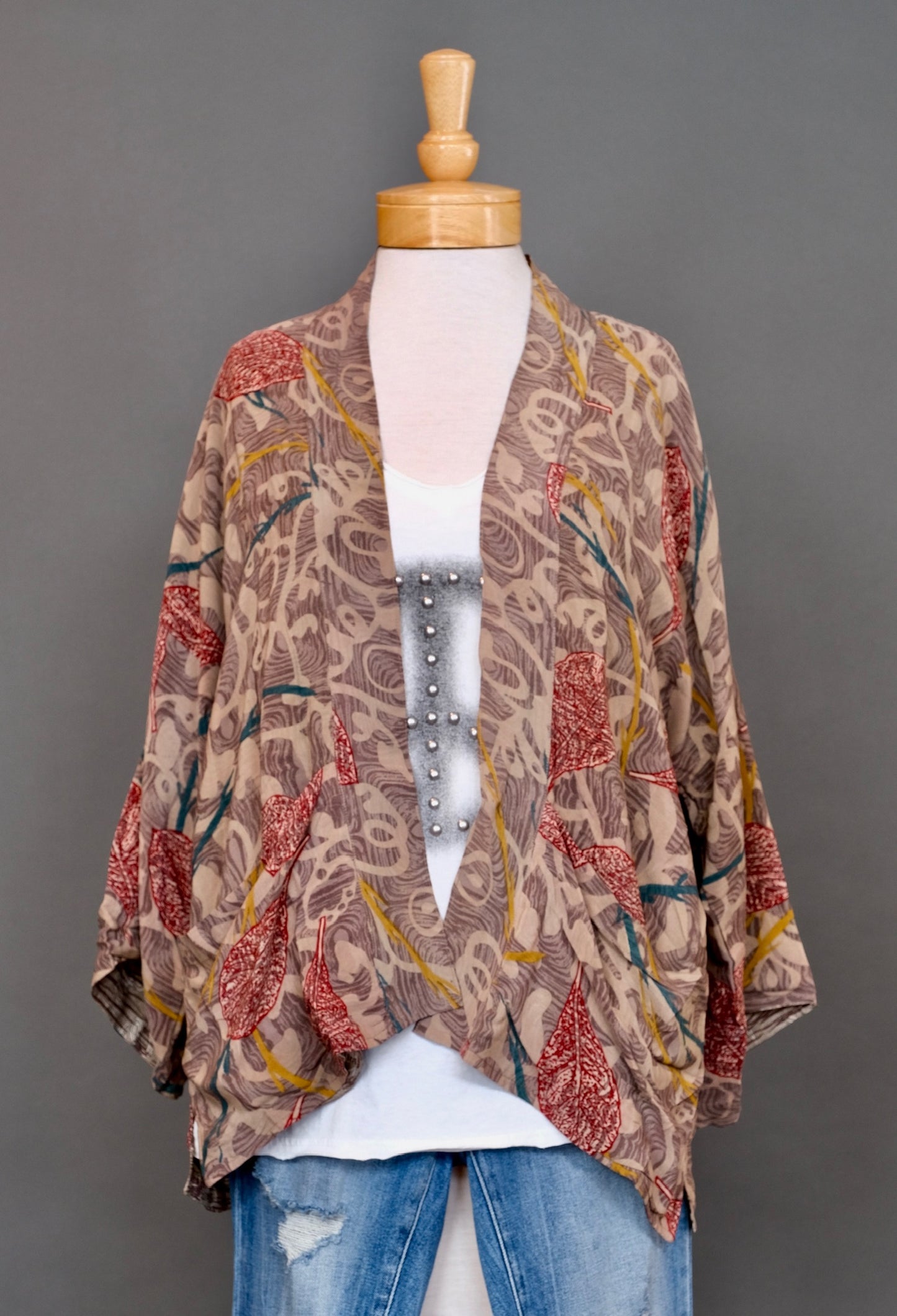 Crimson Leaf Vintage Silk Jacket