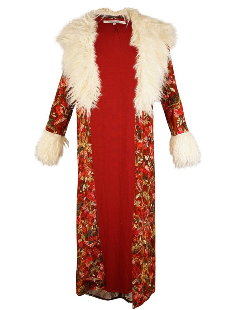 Penny Fresa Embroidered Silk Velvet Faux Fur Coat by Jennafer Grace