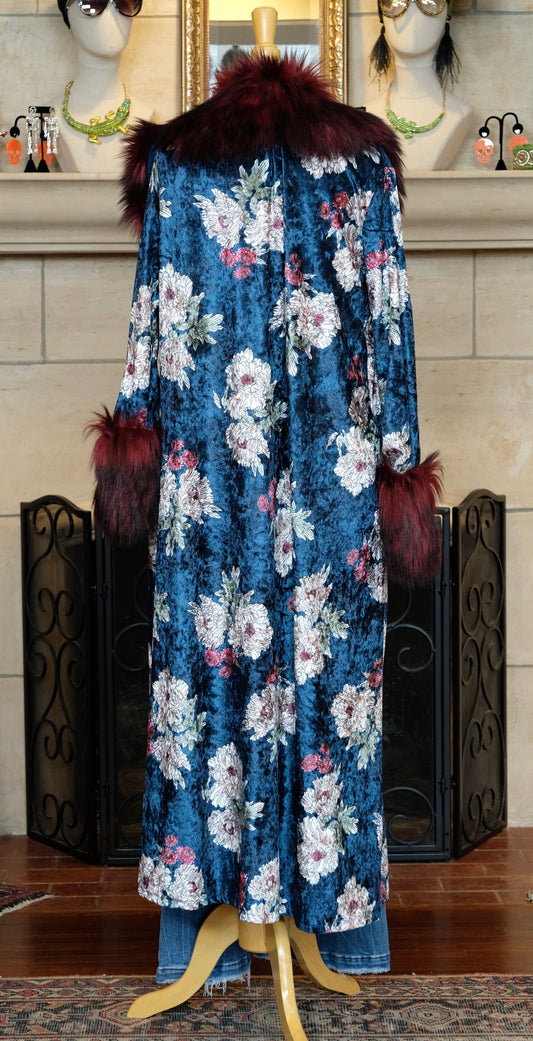 Penny Teal Blossom Faux Fur Jacket by Jennafer Grace