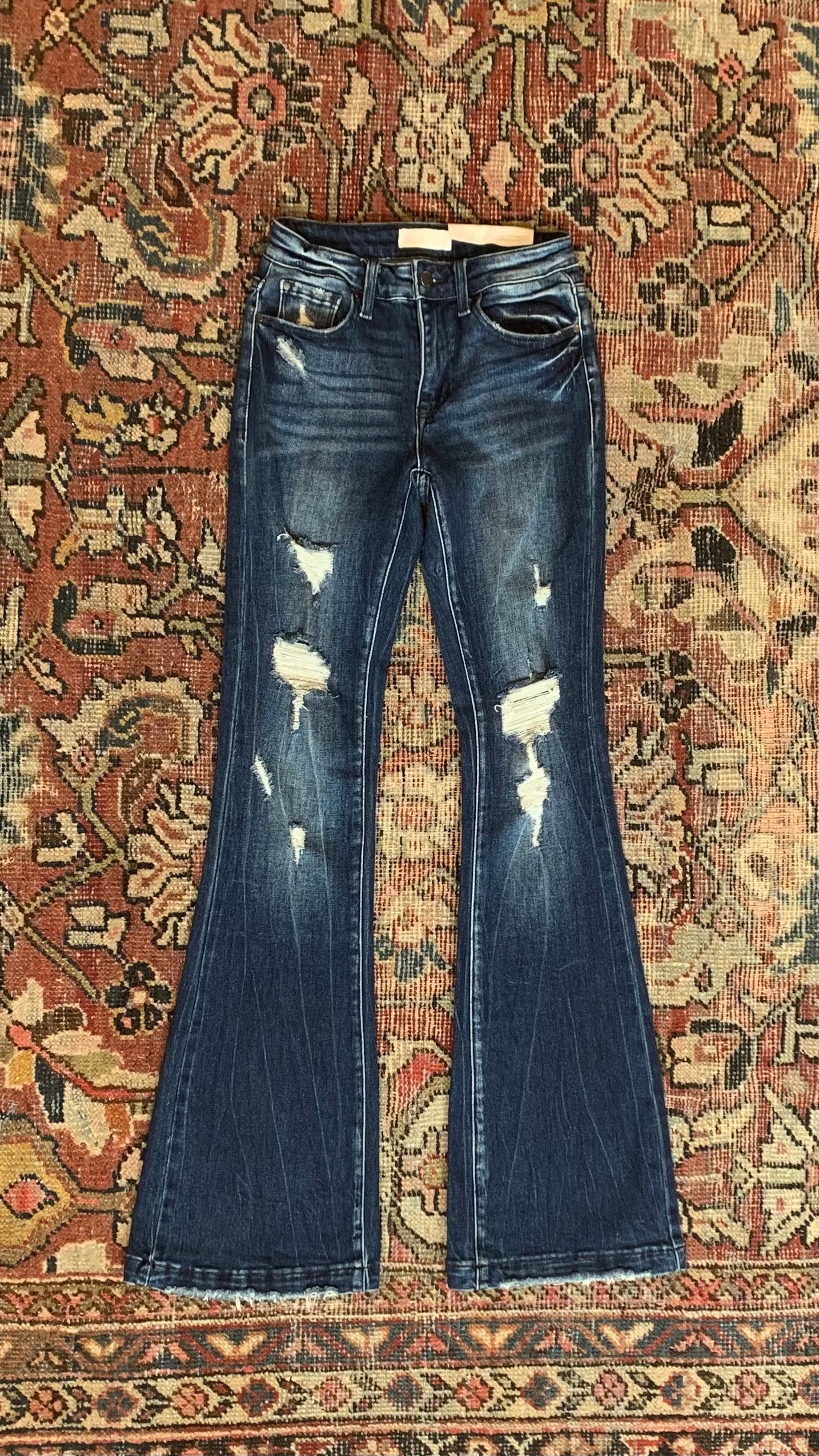 Valerie's Dark Wash Distressed Flare Jean