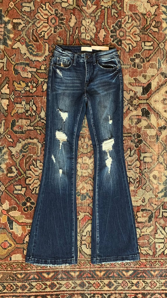 Valerie's Dark Wash Distressed Flare Jean