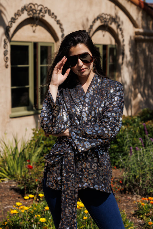 Leopard Sequin Dolman Wrap Kimono Top by Jennafer Grace