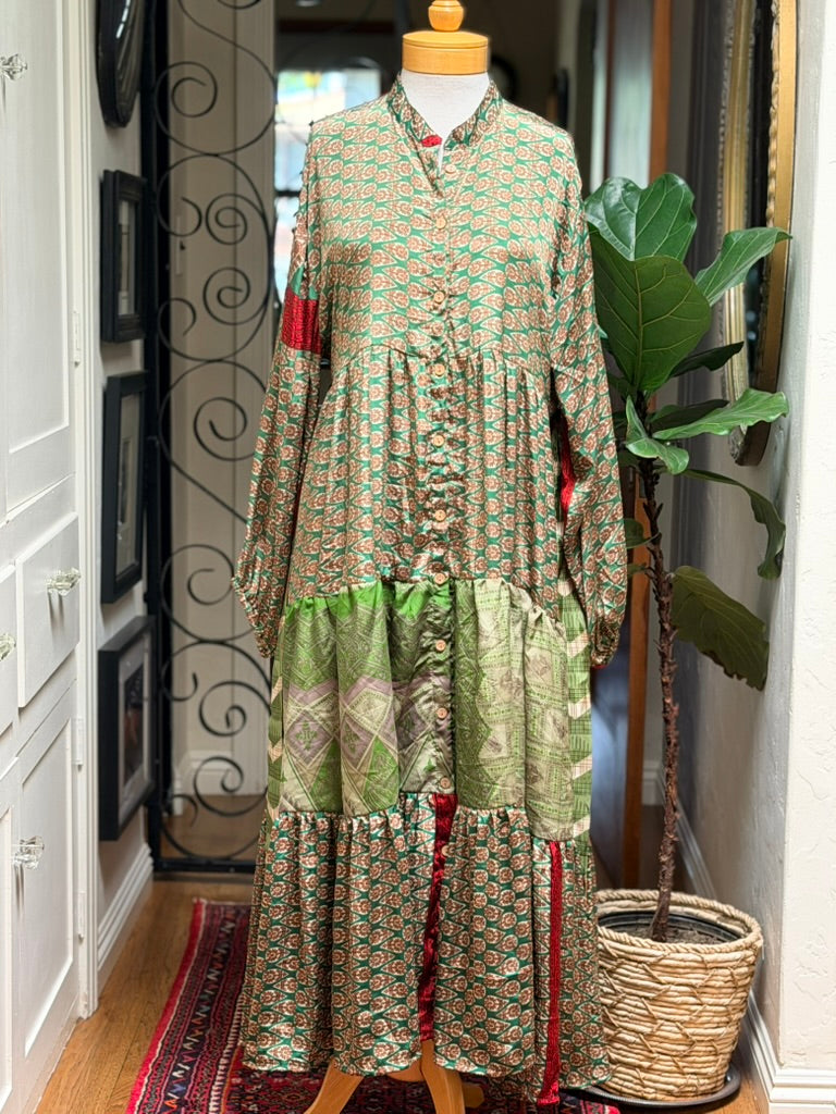 Silk Majestic Duster Dress in Emerald Holiday