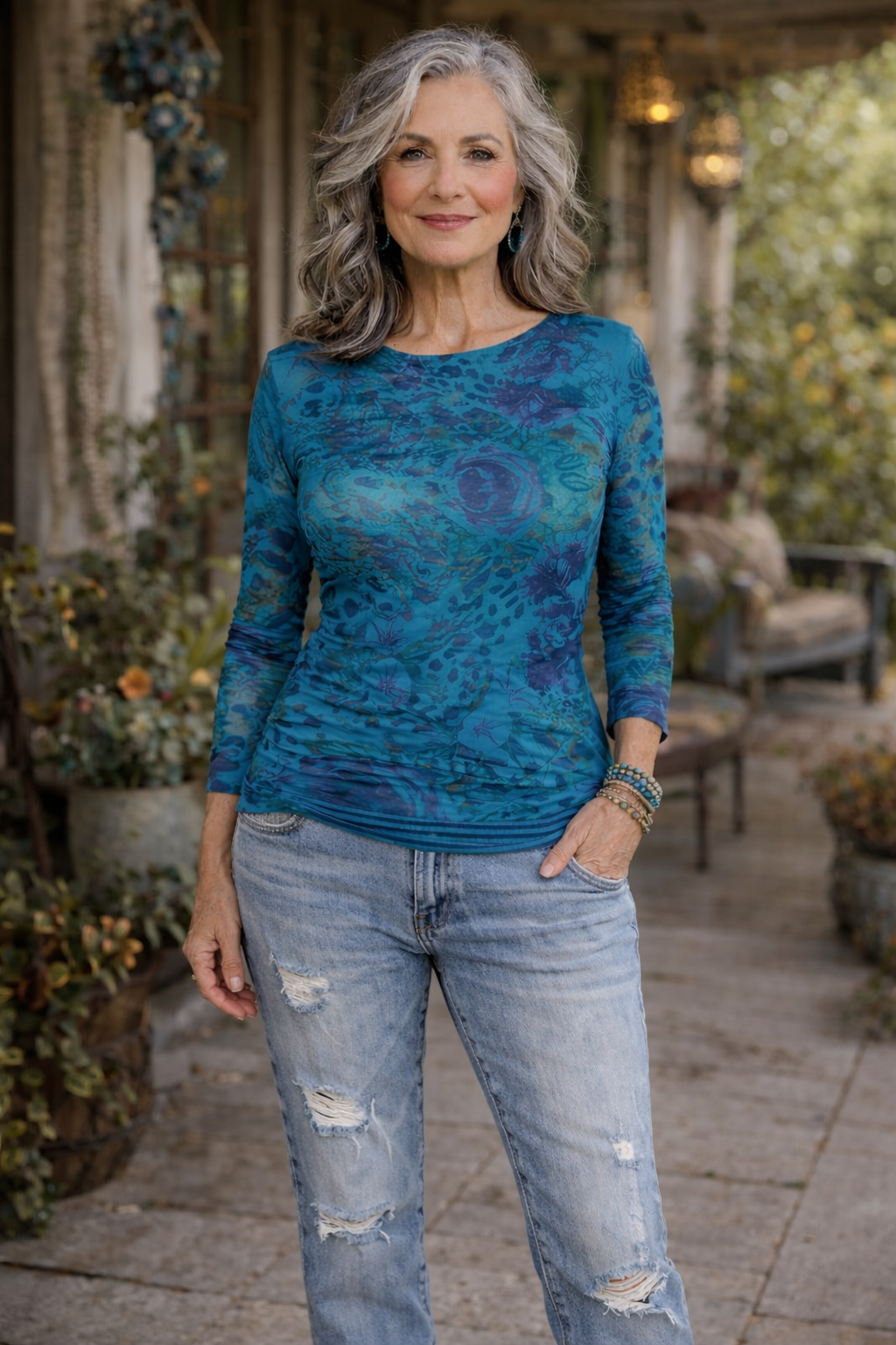 Mesh T in Leopard And Roses Teal