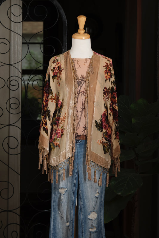 Burnout Velvet Cropped Duster in Almond Rose
