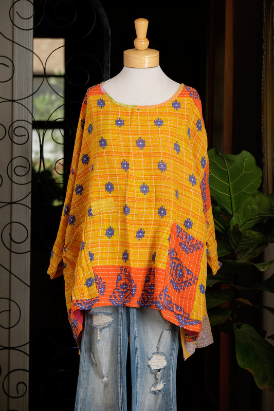 Kantha Pullover in Blue Flower