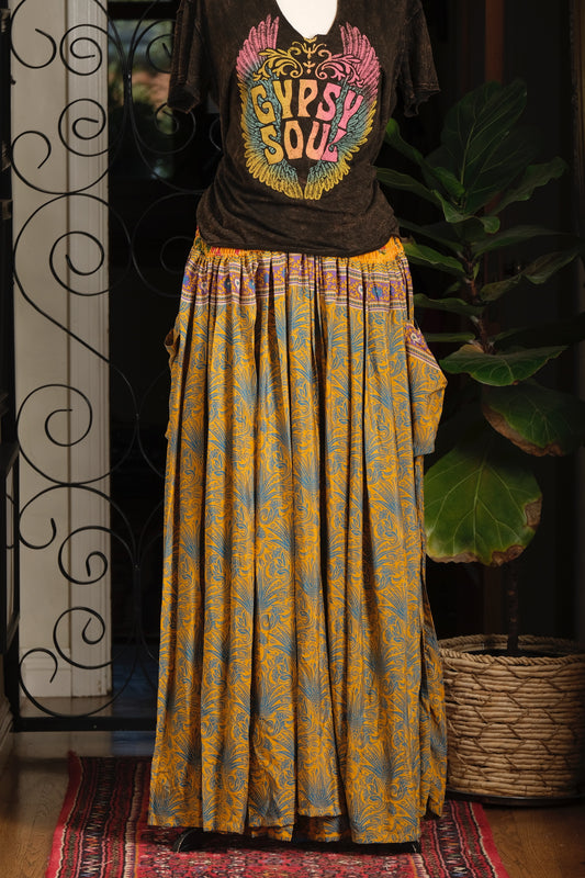 Maxi Skirt Silk in Blue Fan Flower