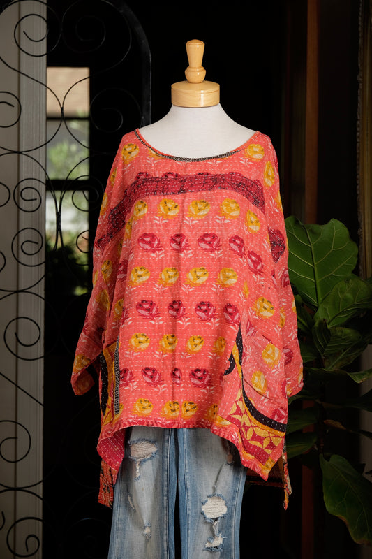 Kantha Pullover in Rows of Roses