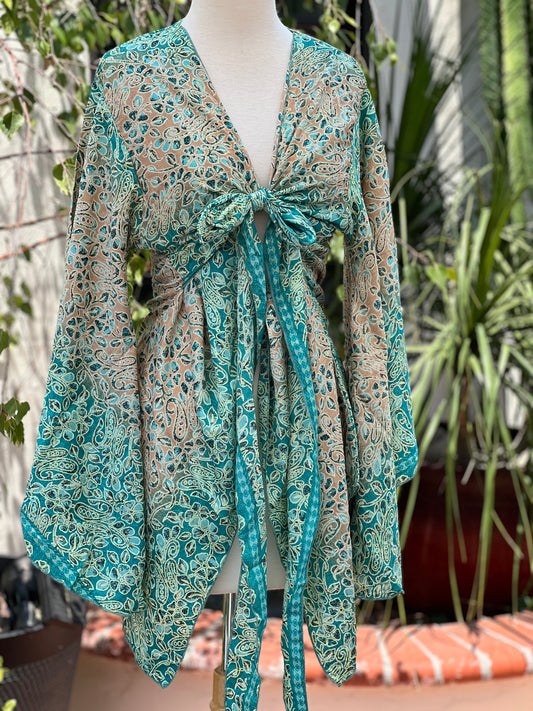 Angel Tie Top in Aqua Ombré
