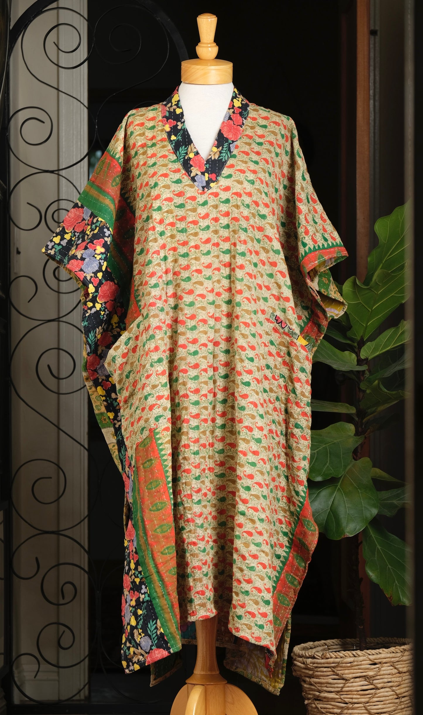 Cozy Kantha Caftan in Floral Detail