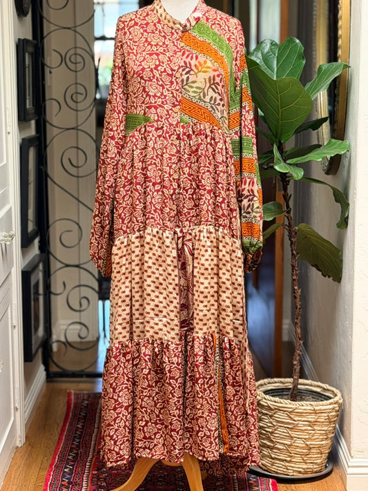 Silk Majestic Duster Dress in Fall Stripe
