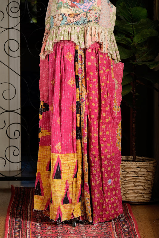 Kantha Maxi Skirt in Fuchsia Fun