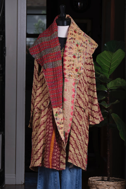 Shawl Collar Kantha Coat in Little Dancer
