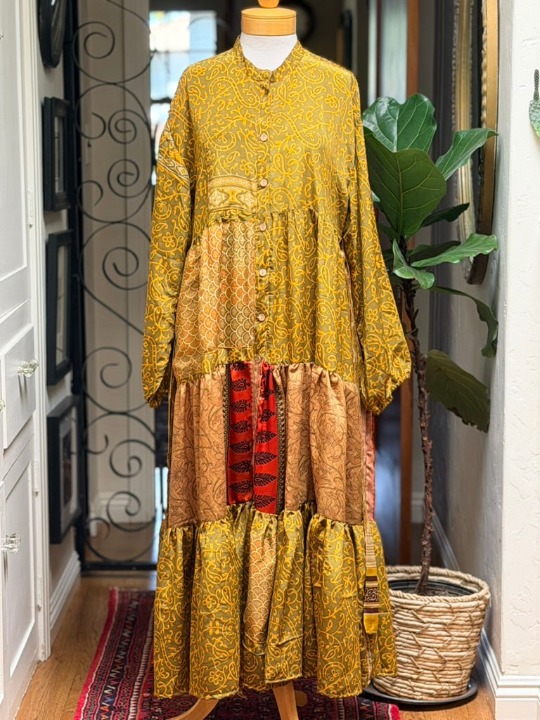 Silk Majestic Duster Dress in Golden Dragon