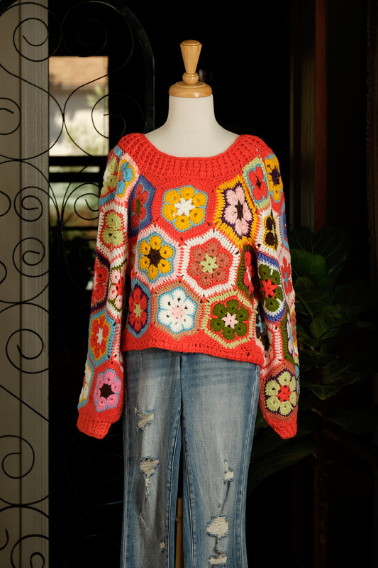 Cottage Flower Sweater in Tangerine