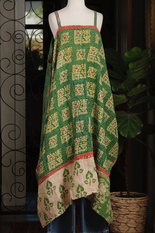 Kantha Maxi Dress in Green Ivy