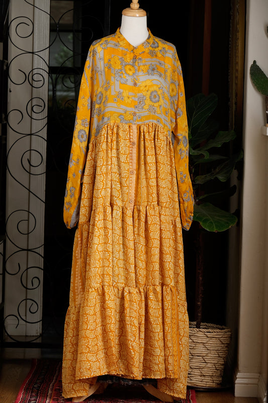 Silk Majestic Duster Dress in Golden Flower