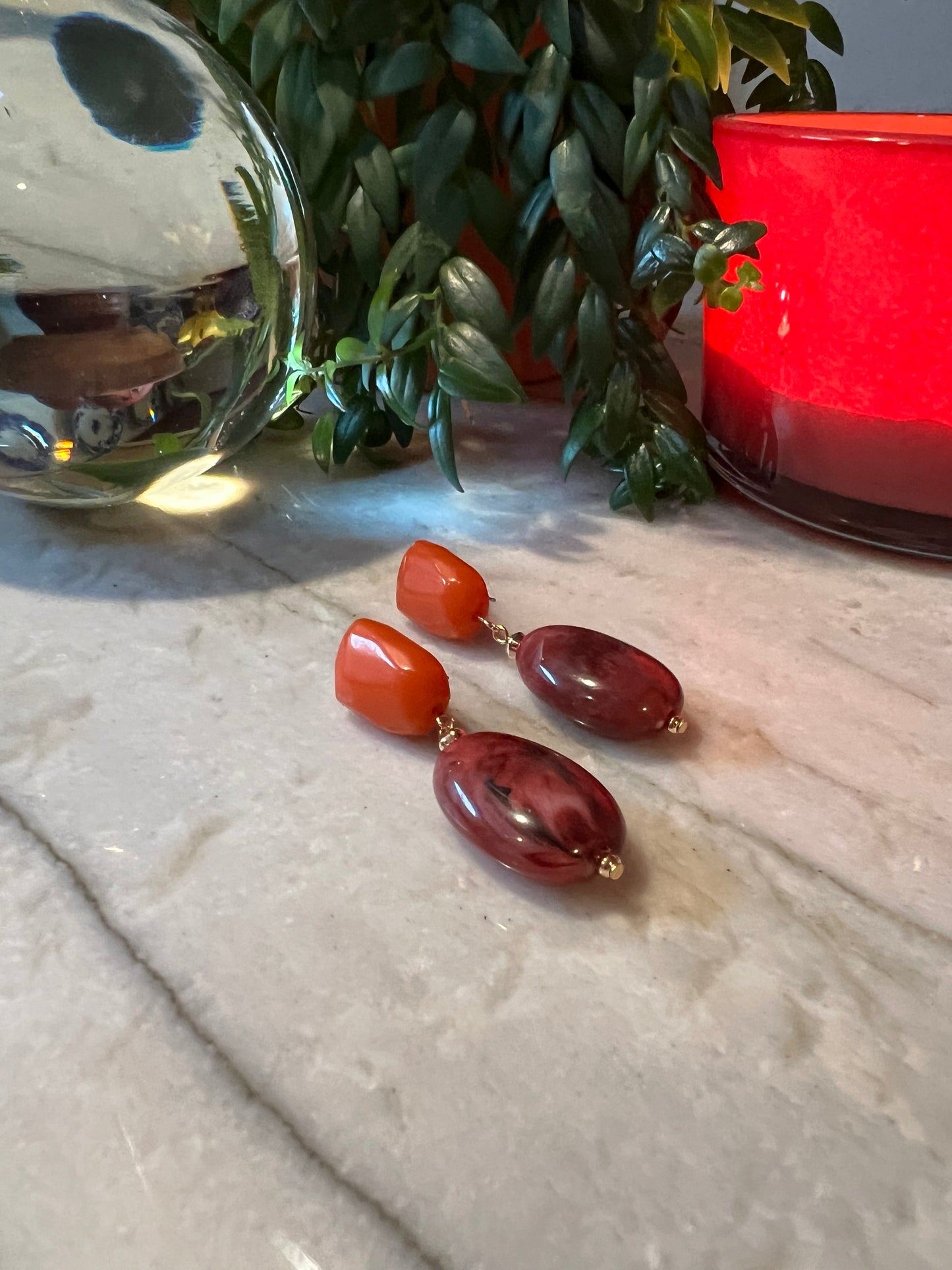 Coral Merlot Drop Earring