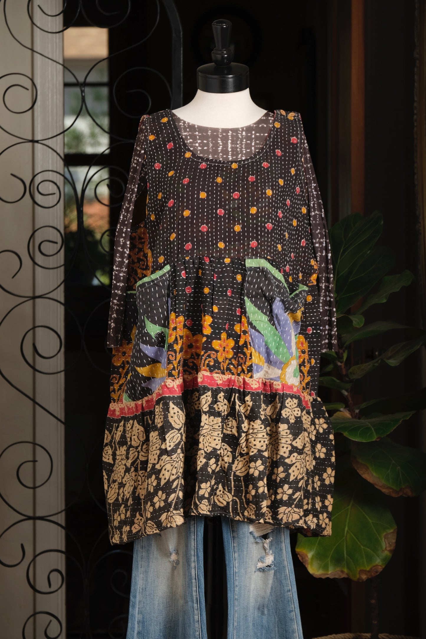 Kantha Pinafore Mini in Dark Garden