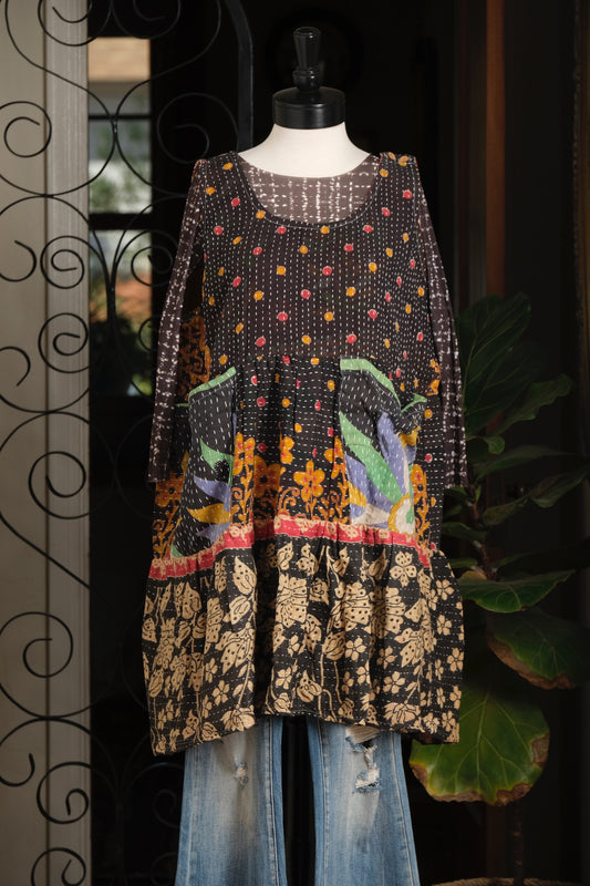 Kantha Pinafore Mini in Dark Garden