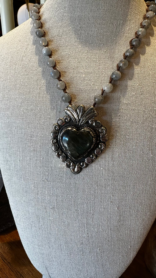 Petite Labradorite Heart Pendant 1418